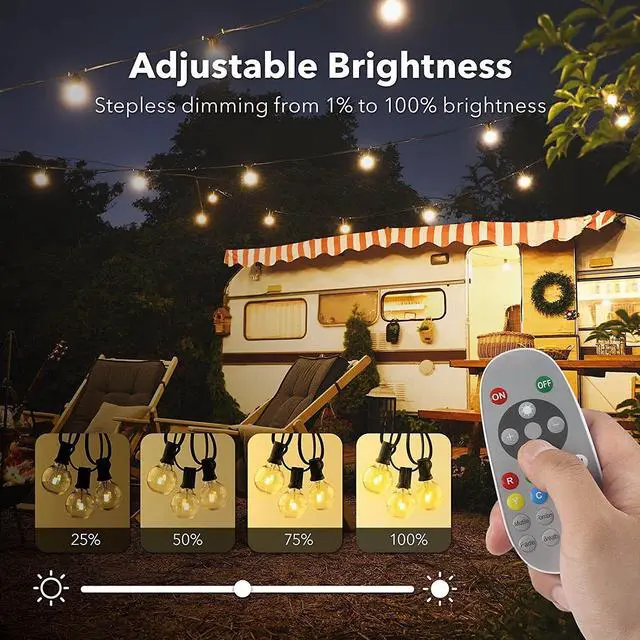 Alt view image 5 of 6 - 25ft Outdoor Remote Control String Lights RGBW 27 LED G40 Bulbs2 Spare