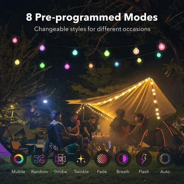 Alt view image 4 of 6 - 25ft Outdoor Remote Control String Lights RGBW 27 LED G40 Bulbs2 Spare