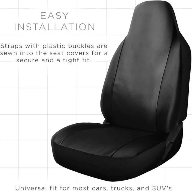 Alt view image 4 of 5 - Car Seat Cover - PU Leather Universal Fit for Cars, Trucks, SUVs, Vans - 2 Pc
