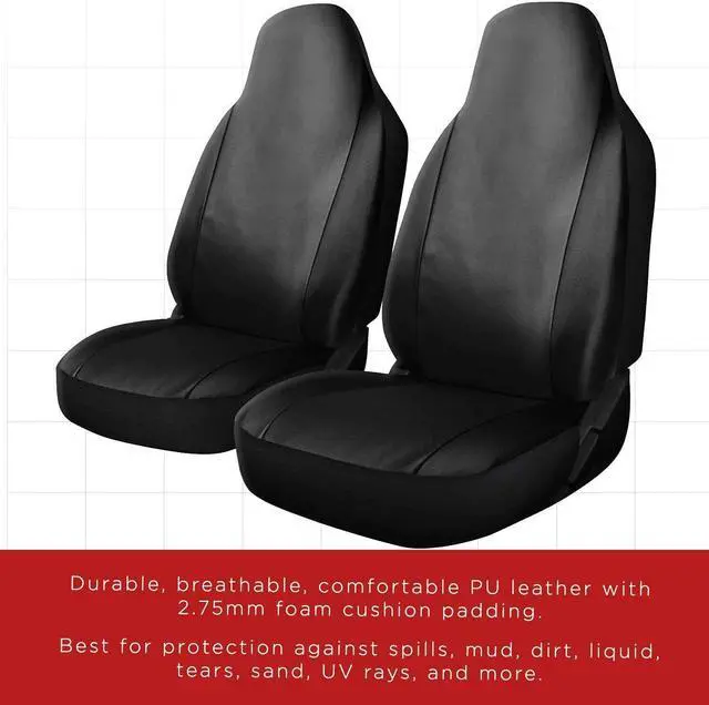 Alt view image 3 of 5 - Car Seat Cover - PU Leather Universal Fit for Cars, Trucks, SUVs, Vans - 2 Pc