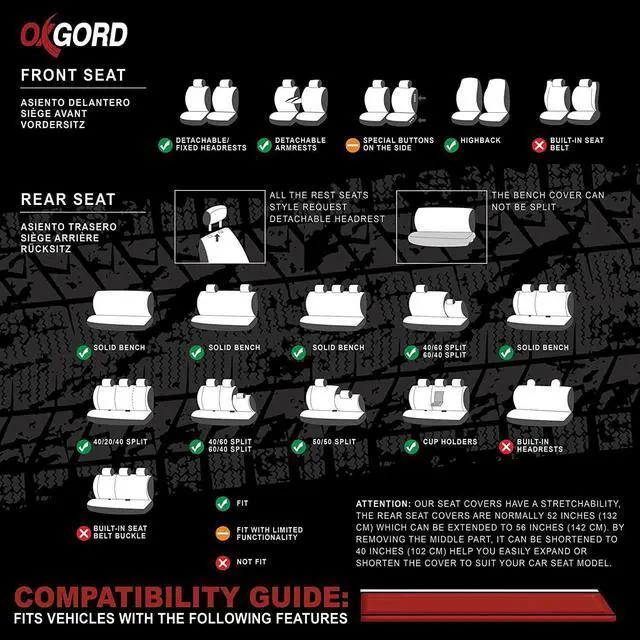 Alt view image 4 of 4 - Seat Cover Complete Full Set for Cars Trucks SUVs Vans - PU Leather - 10 Piece