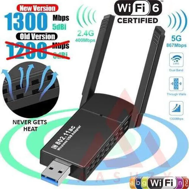 Main image of USB 3.0 WiFi Adapter 1300Mbps Long Range Dual Band 5Ghz Wireless Network Dongle