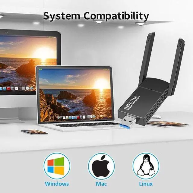 Alt view image 2 of 6 - USB 3.0 WiFi Adapter 1300Mbps Long Range Dual Band 5Ghz Wireless Network Dongle