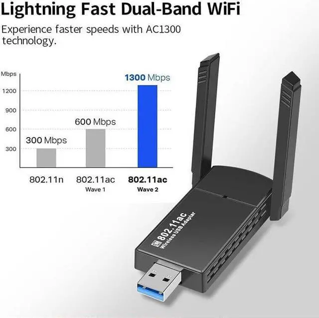 Alt view image 4 of 6 - USB 3.0 WiFi Adapter 1300Mbps Long Range Dual Band 5Ghz Wireless Network Dongle