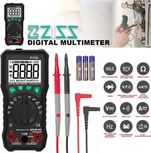 Main image of Handheld TRMS Digital Multimeter Auto Range AC DC Volt Amp Ohm LCD Tester Meter