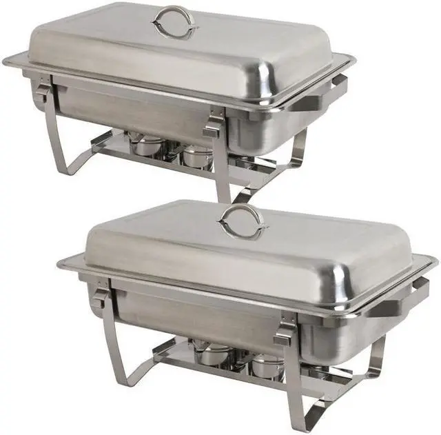 Alt view image 2 of 6 - Stainless Steel Buffet Set 2 Round 5QT Chafing Dish + 2 8QT Rectangular Chafers