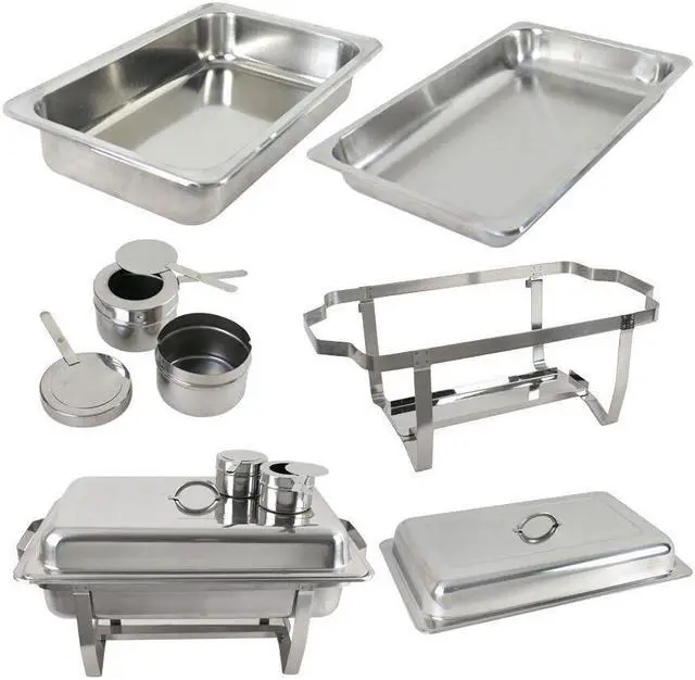Alt view image 5 of 6 - Stainless Steel Buffet Set 2 Round 5QT Chafing Dish + 2 8QT Rectangular Chafers