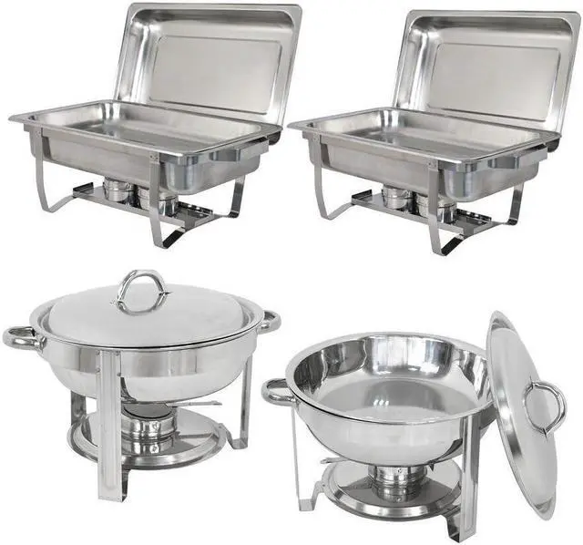 Main image of Stainless Steel Buffet Set 2 Round 5QT Chafing Dish + 2 8QT Rectangular Chafers