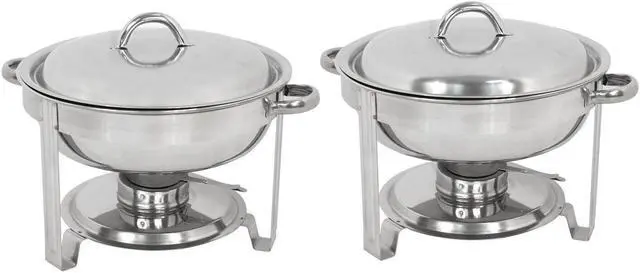 Alt view image 6 of 6 - Stainless Steel Buffet Set 2 Round 5QT Chafing Dish + 2 8QT Rectangular Chafers