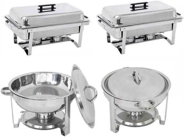 Alt view image 2 of 6 - Stainless Steel 2 Round Chafing Dish+2 Rectangular Chafers w/Foldable Frame Legs