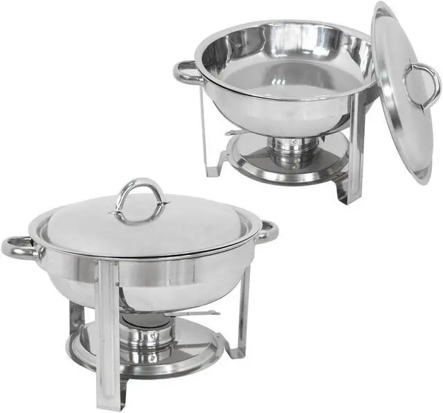 Alt view image 3 of 6 - Stainless Steel 2 Round Chafing Dish+2 Rectangular Chafers w/Foldable Frame Legs