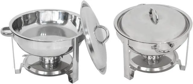 Alt view image 4 of 6 - Stainless Steel 2 Round Chafing Dish+2 Rectangular Chafers w/Foldable Frame Legs