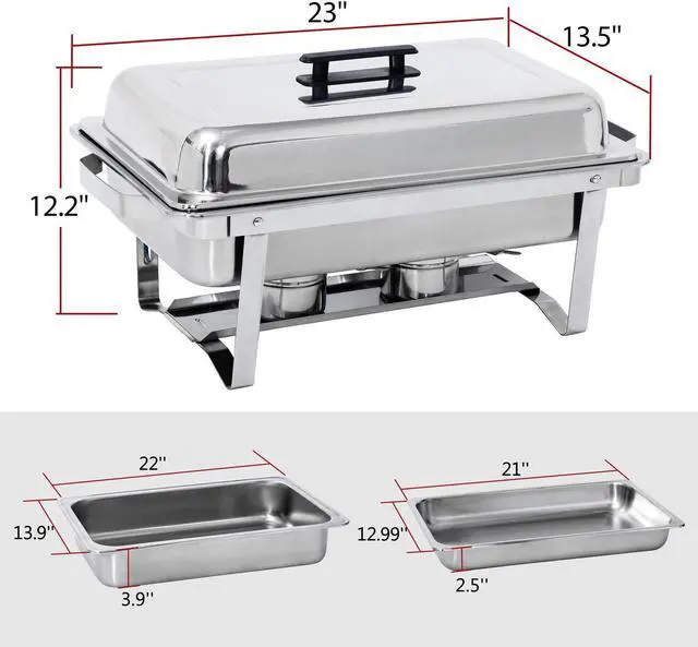 Alt view image 6 of 6 - Stainless Steel 2 Round Chafing Dish+2 Rectangular Chafers w/Foldable Frame Legs