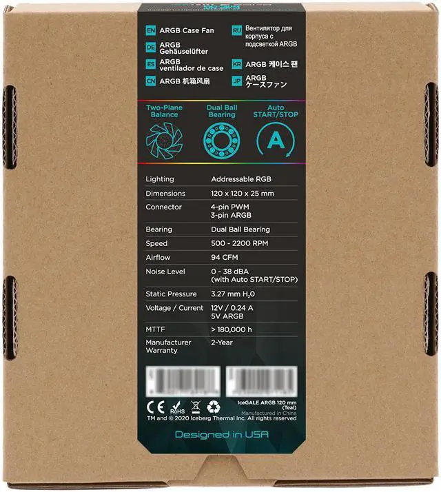 Alt view image 5 of 6 - Iceberg Thermal IceGALE ARGB 120mm PWM Case Fan (Teal)