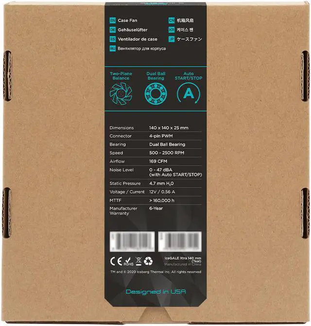 Alt view image 6 of 6 - Iceberg Thermal IceGALE Xtra 140mm PWM High Performance Case Fan (Teal)