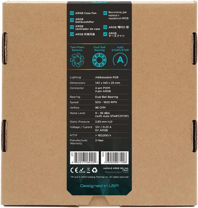 Alt view image 6 of 6 - Iceberg Thermal IceGALE ARGB 140mm PWM Case Fan (Teal)