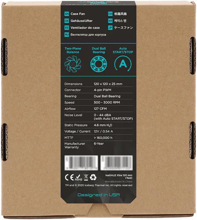 Alt view image 6 of 6 - Iceberg Thermal IceGALE Xtra 120mm PWM High Performance Case Fan (Teal)