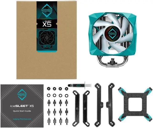 Alt view image 8 of 7 - Iceberg Thermal IceSLEET X5 Intel & AMD High Performance CPU Cooler 5 Heat Pipe Nickel Plating Addressable RGB ARGB 120mm PWM Fan LGA 1700 AM5 Compatible