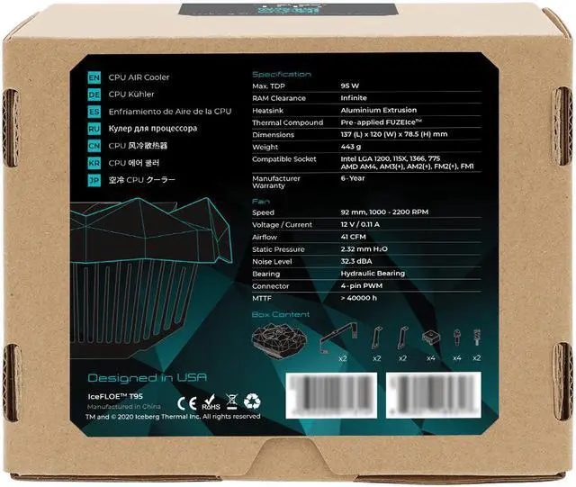 Alt view image 6 of 7 - Iceberg Thermal IceFLOE T95 Extrusion Aluminum Heatsink CPU Cooler With 92mm PWM Fan
