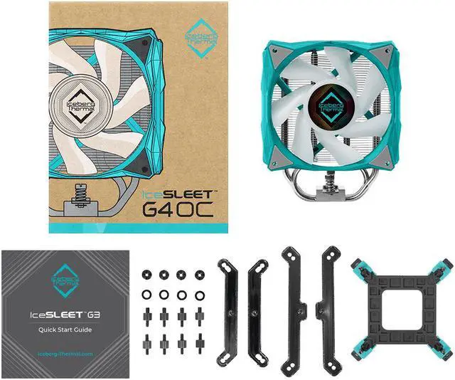 Alt view image 7 of 7 - Iceberg Thermal IceSLEET G4 OC CPU Air Cooler 4 Nickel-Plated Heatpipes with ARGB 120mm PWM Fan for Intel and AMD (Teal) LGA 1700 AM5 Compatible