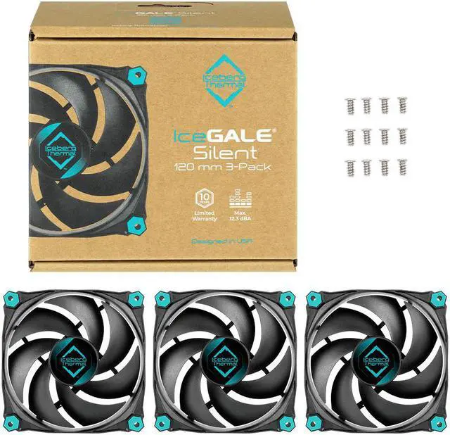 Alt view image 4 of 6 - Iceberg Thermal IceGALE Silent 120mm (Black) 3-PACK Quiet Optimized Airflow 3-Pin Case Fans