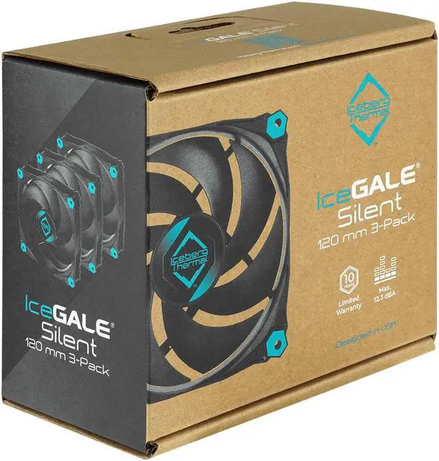 Alt view image 5 of 6 - Iceberg Thermal IceGALE Silent 120mm (Black) 3-PACK Quiet Optimized Airflow 3-Pin Case Fans