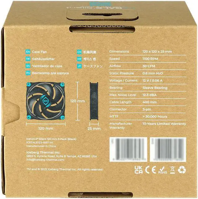Alt view image 6 of 6 - Iceberg Thermal IceGALE Silent 120mm (Black) 3-PACK Quiet Optimized Airflow 3-Pin Case Fans