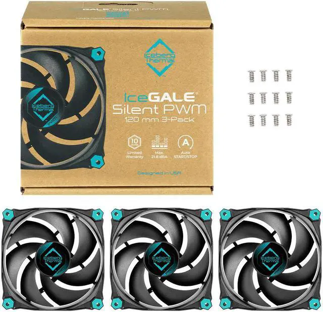 Alt view image 4 of 6 - Iceberg Thermal IceGALE Silent PWM 120mm (Black) 3-PACK Quiet Optimized Airflow 4-Pin Case Fans