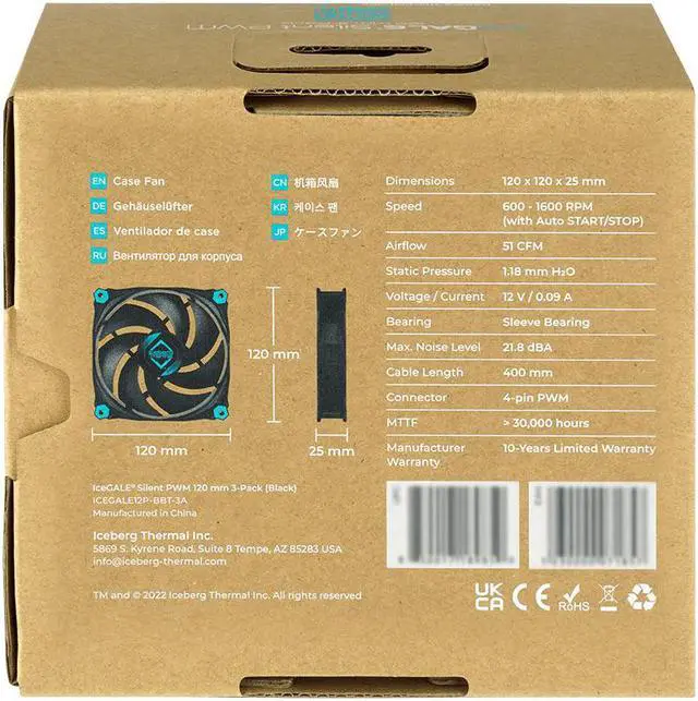 Alt view image 6 of 6 - Iceberg Thermal IceGALE Silent PWM 120mm (Black) 3-PACK Quiet Optimized Airflow 4-Pin Case Fans