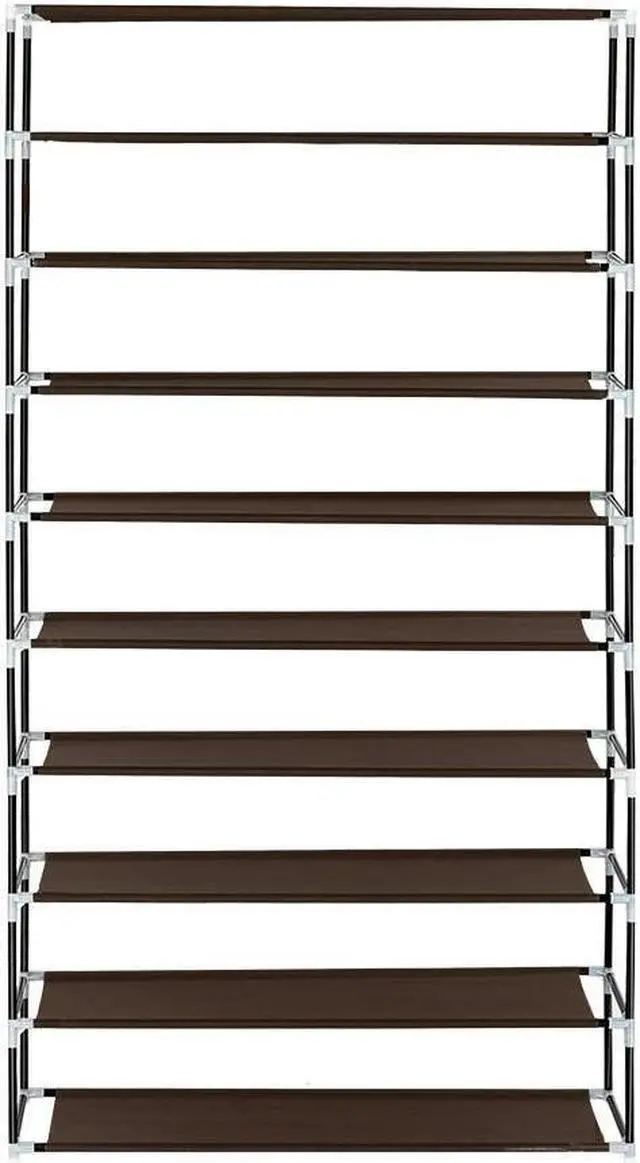 Alt view image 5 of 6 - Heavy Duty 10-Tier Shoe Rack Closet Storage Space Cabinet Organizer Holder Brown