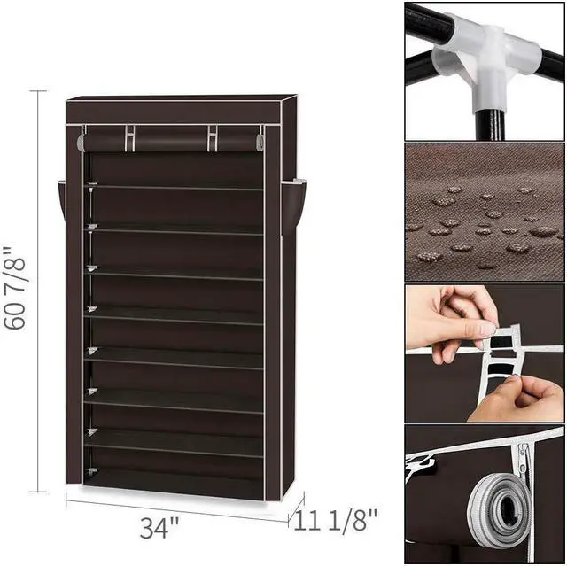 Main image of Heavy Duty 10-Tier Shoe Rack Closet Storage Space Cabinet Organizer Holder Brown