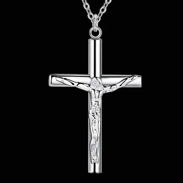 Alt view image 3 of 4 - 925 Silver Plated Women's Crucifix Catholic Cross Pendant Necklace N5