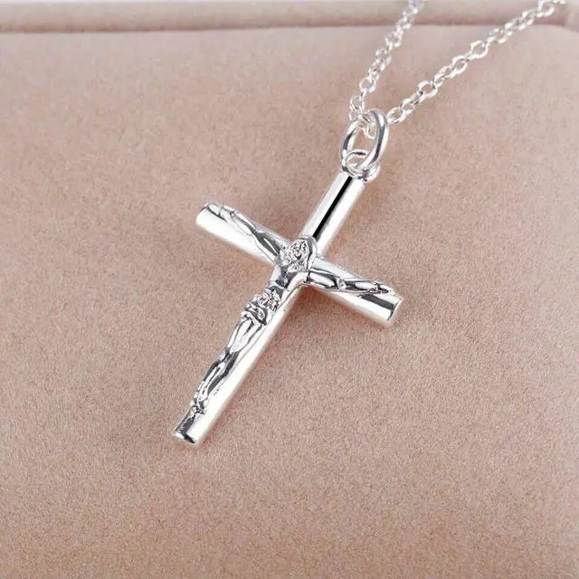 Alt view image 4 of 4 - 925 Silver Plated Women's Crucifix Catholic Cross Pendant Necklace N5