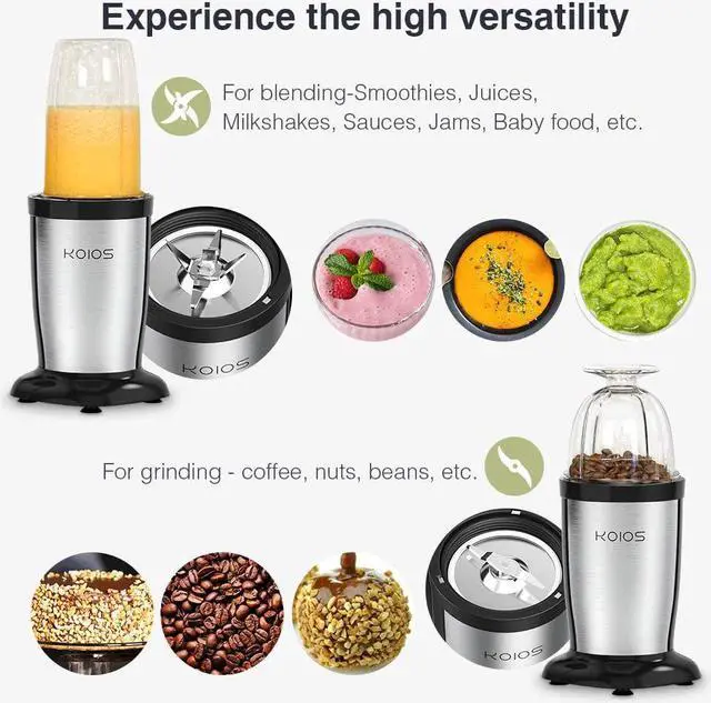 Alt view image 4 of 7 - KOIOS 850W Personal Blender for Shakes and Smoothies, 11 Pieces Bullet Single Smoothie Blender for Kitchen, Small Protable Mixer with 2x17 Oz and 10 Oz Travel Bottles, 2 Spout Lids, BPA Free (Black)
