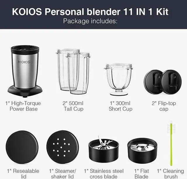 Alt view image 5 of 7 - KOIOS 850W Personal Blender for Shakes and Smoothies, 11 Pieces Bullet Single Smoothie Blender for Kitchen, Small Protable Mixer with 2x17 Oz and 10 Oz Travel Bottles, 2 Spout Lids, BPA Free (Black)