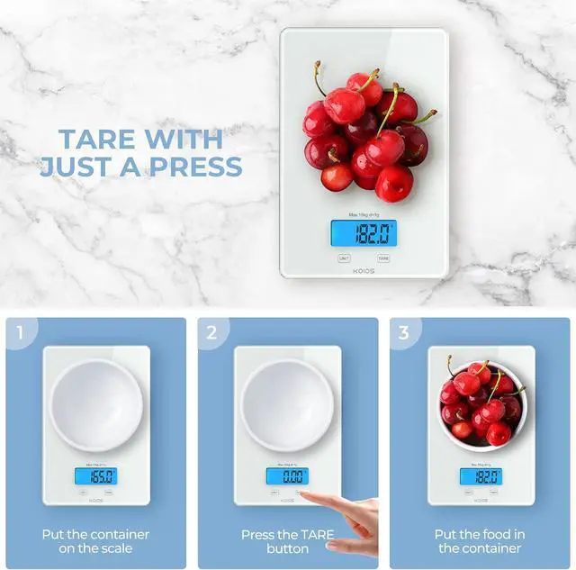 Alt view image 4 of 7 - KOIOS USB Rechargeable Food Scale, 33lb/15Kg Kitchen Scale Digital Weight Grams and oz for Cooking Baking, 1g/0.1oz Precise Graduation, Waterproof Tempered Glass, 6 Weight Units, Tare Function