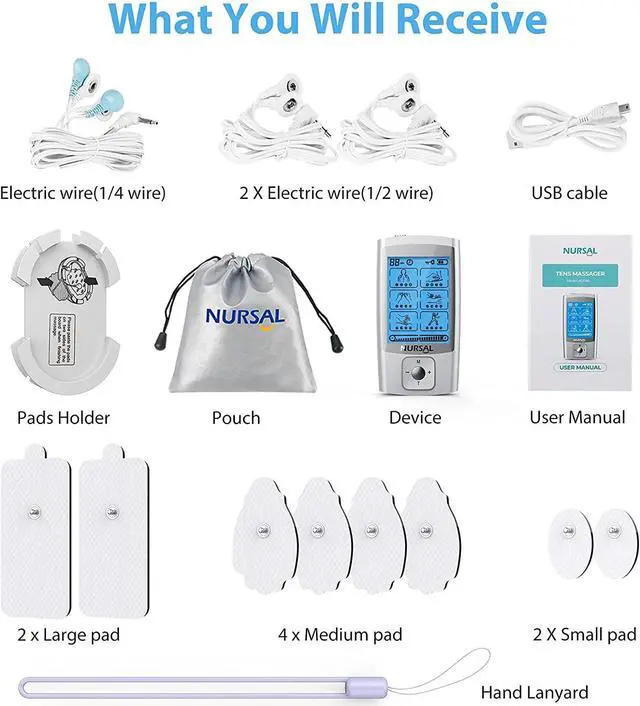 Alt view image 7 of 7 - NURSAL 24 Modes TENS Unit Muscle Stimulator with Continuous Stimulation, Rechargeable Electronic Pulse Massager with 8 Pads for Back and Shoulder Pain Relief and Muscle Strength