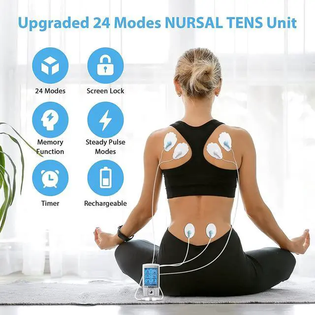 Alt view image 3 of 7 - NURSAL 24 Modes TENS Unit Muscle Stimulator with Continuous Stimulation, Rechargeable Electronic Pulse Massager with 8 Pads for Back and Shoulder Pain Relief and Muscle Strength