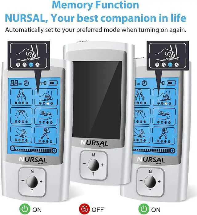 Alt view image 2 of 7 - NURSAL 24 Modes TENS Unit Muscle Stimulator with Continuous Stimulation, Rechargeable Electronic Pulse Massager with 8 Pads for Back and Shoulder Pain Relief and Muscle Strength