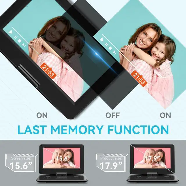 Alt view image 3 of 7 - DBPOWER 17.9" Portable DVD Player with 15.6" Large HD Swivel Screen, 6 Hour Rechargeable Battery, Support USB/SD and Multiple Disc Formats, High Volume Speaker, Car Charger, Remote Control