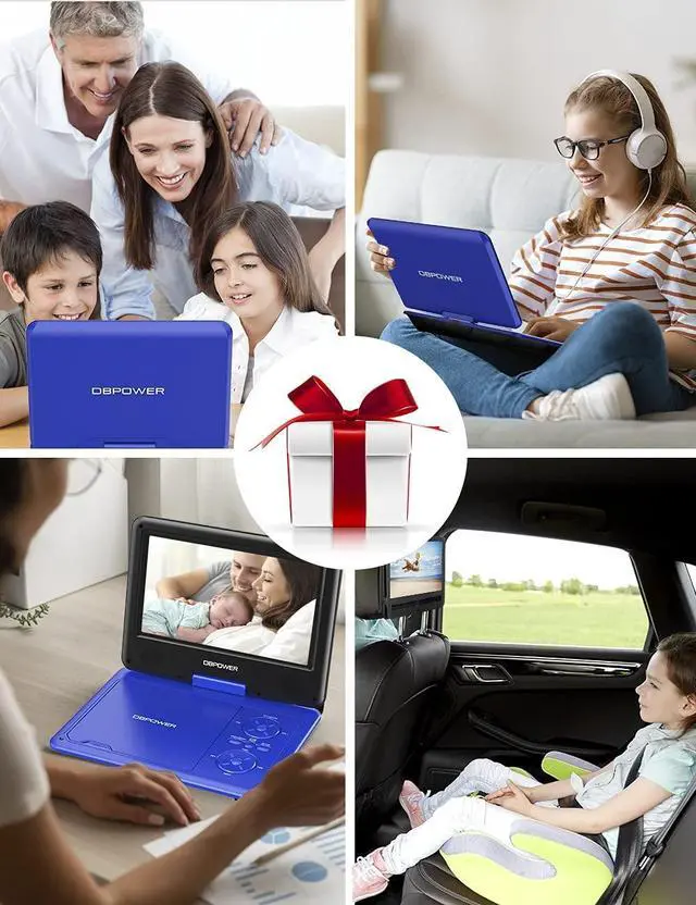 Alt view image 3 of 7 - DBPOWER 11.5" Portable DVD Player, 5-Hour Built-in Rechargeable Battery, with 9" Swivel Screen, Support CD/DVD/SD Card/USB, with Remote control, 1.8M Car Charger and Power Adaptor (Blue)