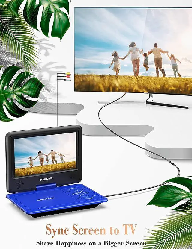Alt view image 5 of 7 - DBPOWER 11.5" Portable DVD Player, 5-Hour Built-in Rechargeable Battery, with 9" Swivel Screen, Support CD/DVD/SD Card/USB, with Remote control, 1.8M Car Charger and Power Adaptor (Blue)