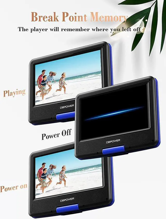 Alt view image 6 of 7 - DBPOWER 11.5" Portable DVD Player, 5-Hour Built-in Rechargeable Battery, with 9" Swivel Screen, Support CD/DVD/SD Card/USB, with Remote control, 1.8M Car Charger and Power Adaptor (Blue)