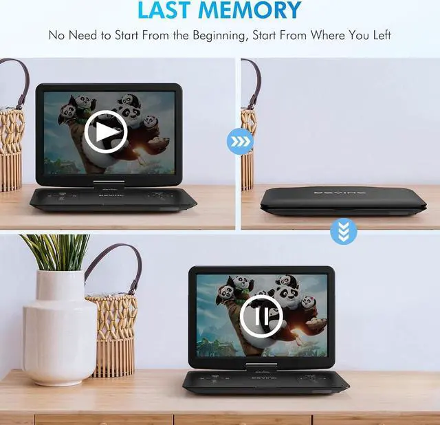 Alt view image 5 of 7 - DEVINC 17.9" Portable DVD Player with 15.6" HD Swivel Screen, Support Multiple DVD CD Formats/USB/SD Card/Sync TV, 6 Hours Rechargeable Battery, Car Charger, Remote Control, Region Free