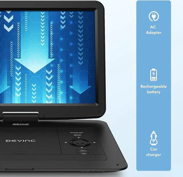 Alt view image 6 of 7 - DEVINC 17.9" Portable DVD Player with 15.6" HD Swivel Screen, Support Multiple DVD CD Formats/USB/SD Card/Sync TV, 6 Hours Rechargeable Battery, Car Charger, Remote Control, Region Free