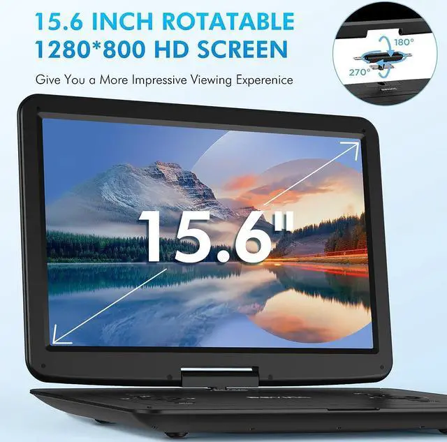 Alt view image 3 of 7 - DEVINC 17.9" Portable DVD Player with 15.6" HD Swivel Screen, Support Multiple DVD CD Formats/USB/SD Card/Sync TV, 6 Hours Rechargeable Battery, Car Charger, Remote Control, Region Free