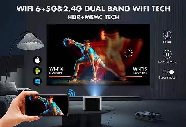 Alt view image 4 of 7 - VIZONY FHD 1080P Projector 4K Support, 800ANSI 5G WiFi Bluetooth Projector, Outdoor Projector with Full-Sealed Engine/Electric Focus/4P4D/PPT/Zoom, Home Movie Projector Compatible w/iOS/Android/PC/TV