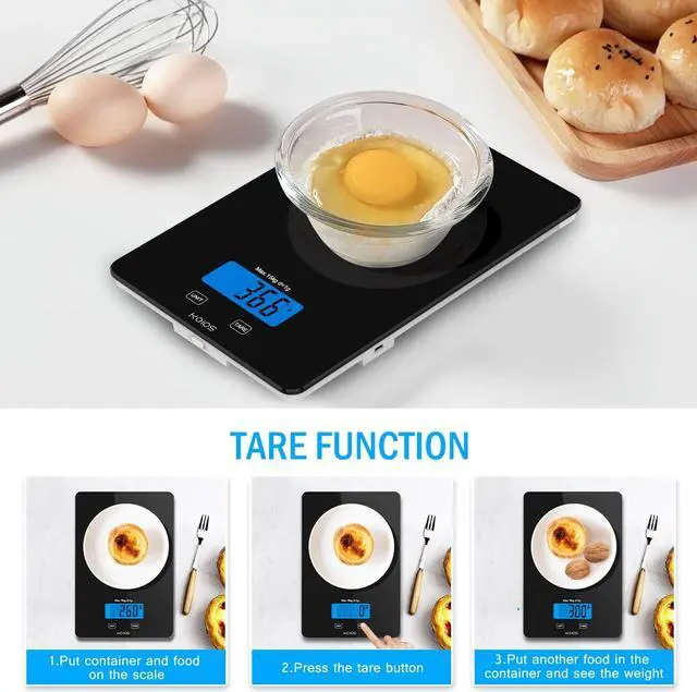 Alt view image 6 of 7 - KOIOS Food Scale, 33lb/15Kg Digital Kitchen Scale for Food Ounces and Grams Cooking Baking, 1g/0.1oz Precise Graduation, Waterproof Tempered Glass, USB Rechargeable, 6 Weight Units, Tare Function