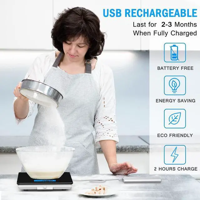 Alt view image 2 of 7 - KOIOS Food Scale, 33lb/15Kg Digital Kitchen Scale for Food Ounces and Grams Cooking Baking, 1g/0.1oz Precise Graduation, Waterproof Tempered Glass, USB Rechargeable, 6 Weight Units, Tare Function