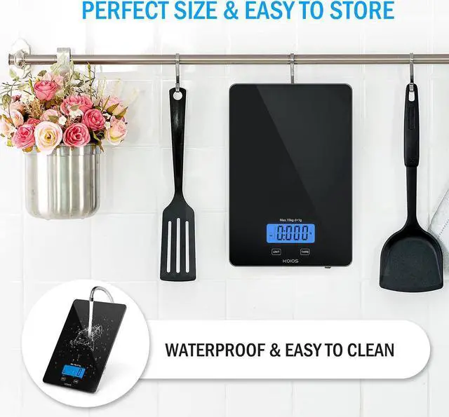 Alt view image 7 of 7 - KOIOS Food Scale, 33lb/15Kg Digital Kitchen Scale for Food Ounces and Grams Cooking Baking, 1g/0.1oz Precise Graduation, Waterproof Tempered Glass, USB Rechargeable, 6 Weight Units, Tare Function